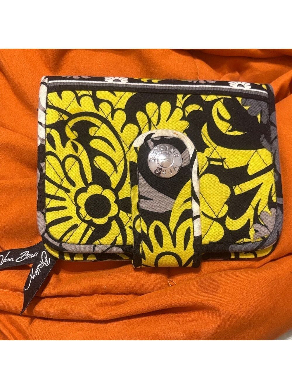 Vera Bradley Yellow Black Gray Floral Quilted Wallet